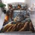 Longhaired british cat in cozy winter cabin retreats bedding set