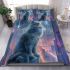 Longhaired british cat in futuristic cityscapes bedding set