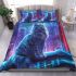 Longhaired british cat in futuristic cybernetic city bedding set