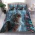 Longhaired british cat in futuristic cybernetic city bedding set