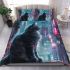 Longhaired british cat in futuristic cyberpunk cities bedding set