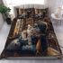 Longhaired british cat in magical libraries bedding set