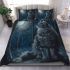 Longhaired british cat in moonlit forests bedding set