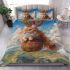 Longhaired british cat in whimsical hot air balloon rides bedding set