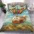 Longhaired british cat in whimsical hot air balloon rides bedding set
