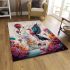 Majestic bird and whimsical balloons in dreamy landscape area rugs carpet