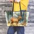 Majestic deer with impressive antlers standing in the forest leather totee bag