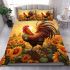 Majestic rooster in a sunflower field at sunset bedding set