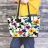 Flowers in the style of marano k electronic music bold colors such as purple Leather Tote Bag, Totes, Crossbody, Purse: Bag Gift Idea for Girlfriend, Sitter, Birthday, Women ,Daughter, Mama, Ladies