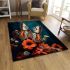 Monarch butterfly perched on a vase of colorful flowers area rugs carpet