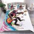 Monkey surfing with electric guitar and headphones bedding set