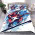 Monkey wearing hat and skiing with electric guitar bedding set