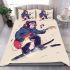 Monkey wearing hat and skiing with electric guitar bedding set