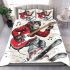 Monkey wearing hat and skiing with electric guitar bedding set