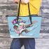 Monkey wearing sunglasses skiing with electric guitar leather tote bag