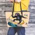 Monkey wearing sunglasses surfing with banana leather tote bag