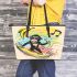 Monkey wearing sunglasses surfing with banana leather tote bag