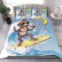 Monkey wearing sunglasses surfing with banana bedding set