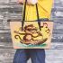 Monkey wearing sunglasses surfing with coconuts leather tote bag