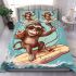 Monkey wearing sunglasses surfing with coconuts bedding set