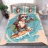 Monkey wearing sunglasses surfing with coconuts bedding set