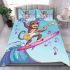 Monkey wearing sunglasses surfing with electric guitar bedding set