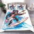 Monkey wearing sunglasses surfing with electric guitar bedding set