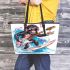 Monkey wearing sunglasses surfing with electric guitar leather tote bag