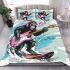 Monkey wearing sunglasses surfing with electric guitar bedding set