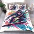 Monkey wearing sunglasses surfing with electric guitar bedding set