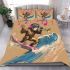 Monkey wearing sunglasses surfing with trumpet bedding set