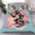 Monkey wearing sunglasses surfing with trumpet bedding set