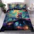 Moonlit cat in the enchanted forest bedding set