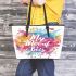 My mom is the best colorful lettering Leather Tote Bag