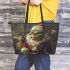 navy grinchy smile and dancing santaclaus 12 Leather Tote Bag