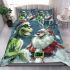 Navy grinchy smile and dancing santaclaus bedding set