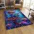 Neon colored frog sitting on top of mushrooms in the forest area rugs carpet