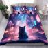 Neon reflections a cat's curiosity bedding set