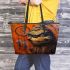 Orange grinchy smile and dream catcher leather tote bag