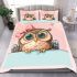 Owl peeking over the edge wearing a bow on its head bedding set