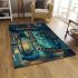 Owls teal blue and turquoise colors area rugs carpet