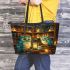 Owls teal blue and turquoise colors leather tote bag