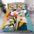 Painting of calla lilies in bold geometric shapes bedding set