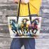 Painting of three horses running in the same direction leather tote bag