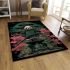 Panda in green samurai armor holding a katana standing area rugs carpet