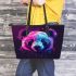 Panda in the style of colorful cartoon realism leather tote bag