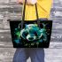 Panda in the style of colorful splashes leather tote bag