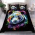 Panda portrait white fur with black and rainbow accents bedding set