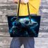 Panda wearing headphones leather tote bag