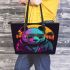 Panda wearing sunglasses and a leather jacket leather tote bag